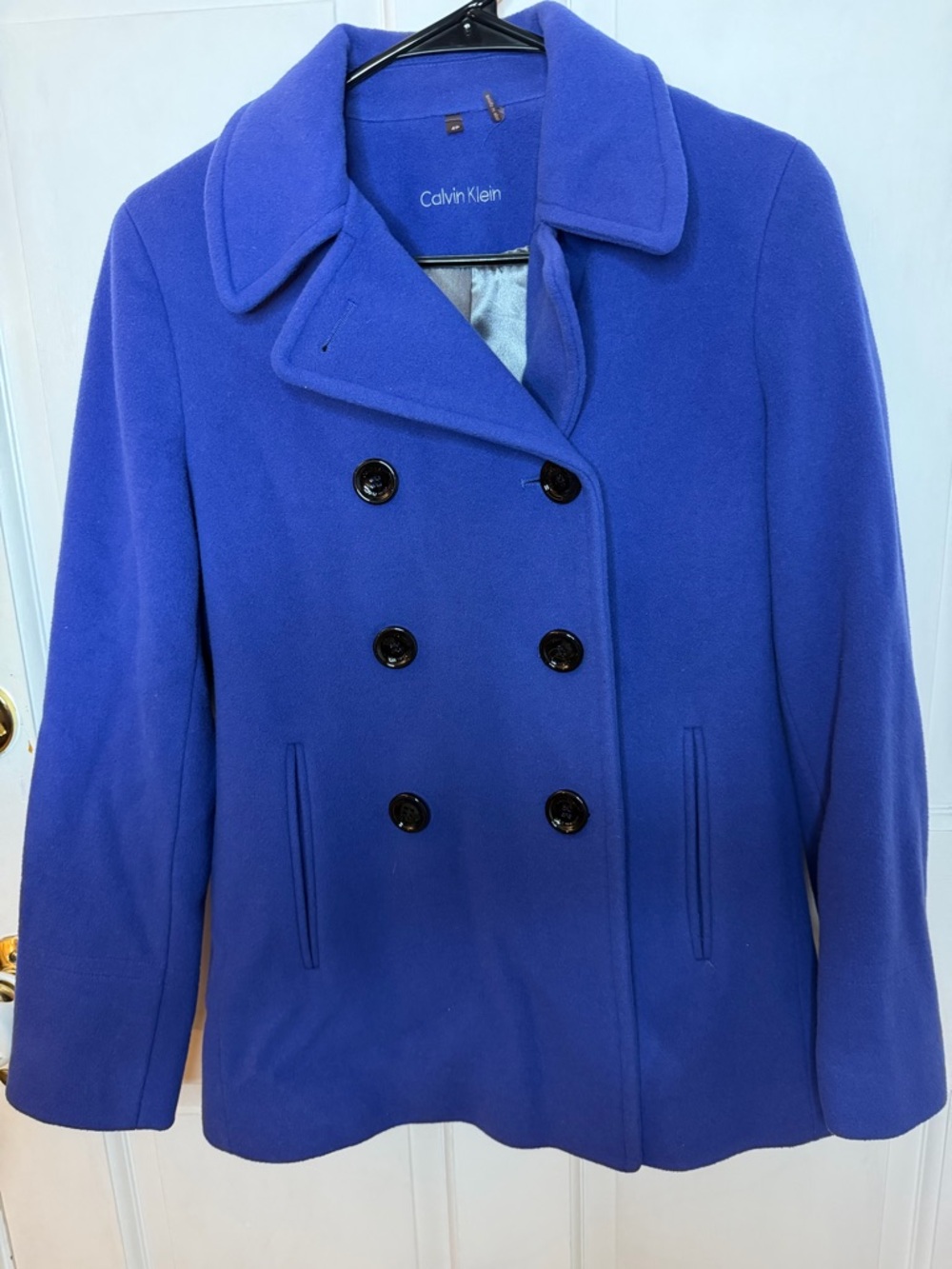Calvin Klein Women's Double-Breasted Royal Blue Wool & Cashmere Blended Peacoat